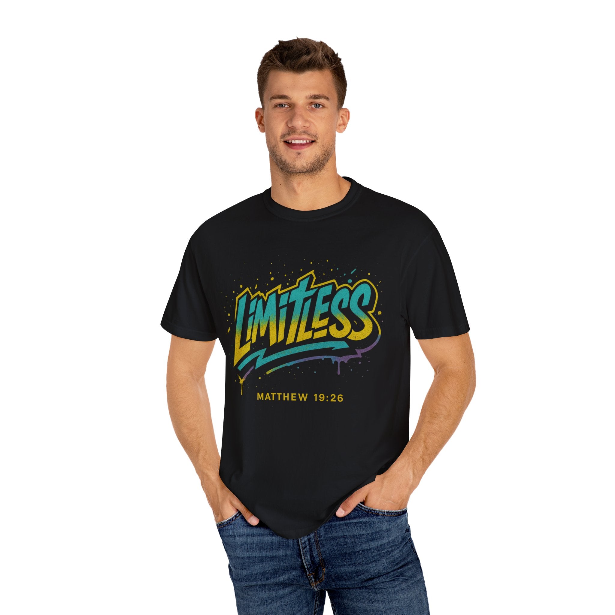Limitless Unisex Garment-Dyed T-Shirt | Inspirational Tee, Bible Verse Shirt, Faith-Based Apparel, Motivational Gift, Casual Wear