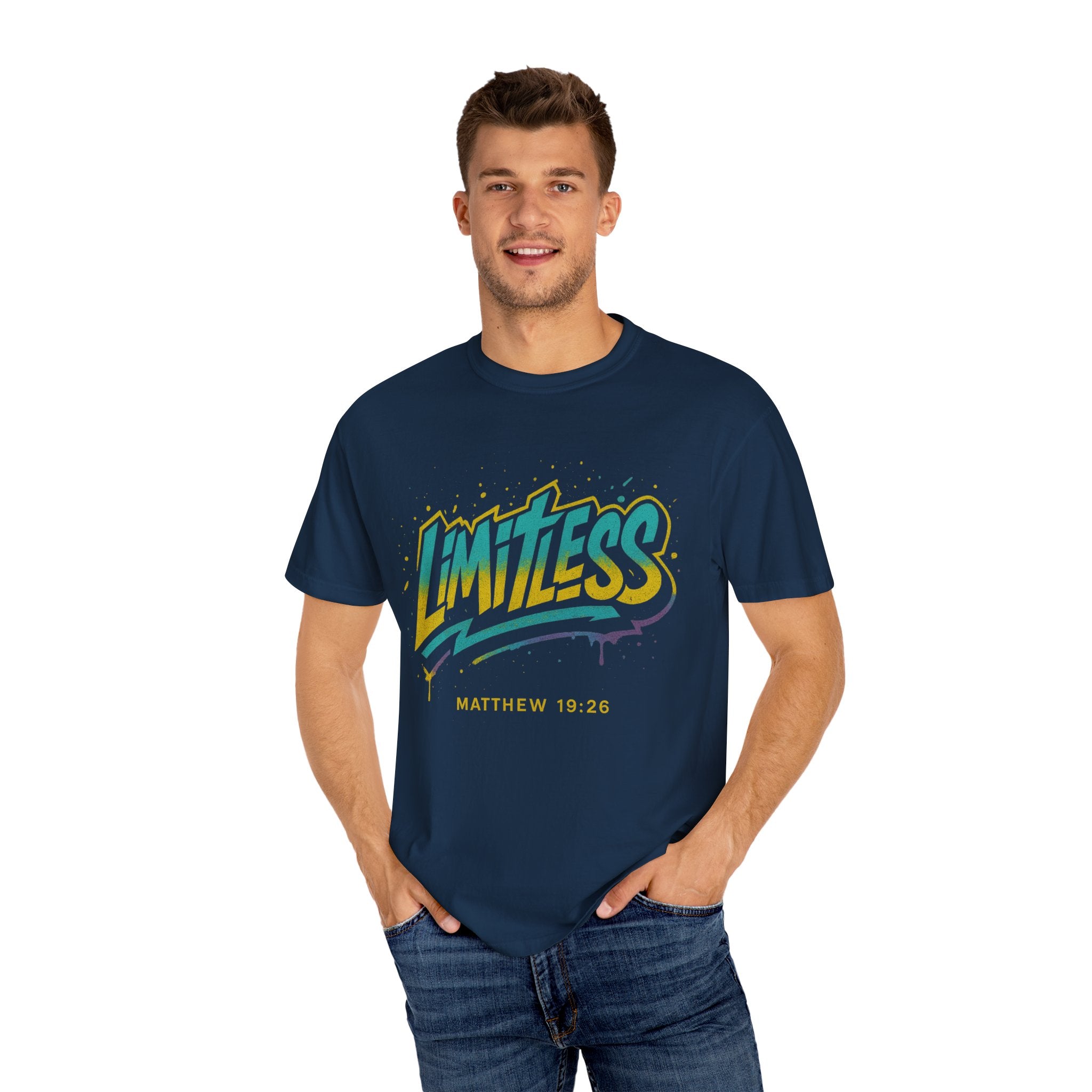 Limitless Unisex Garment-Dyed T-Shirt | Inspirational Tee, Bible Verse Shirt, Faith-Based Apparel, Motivational Gift, Casual Wear