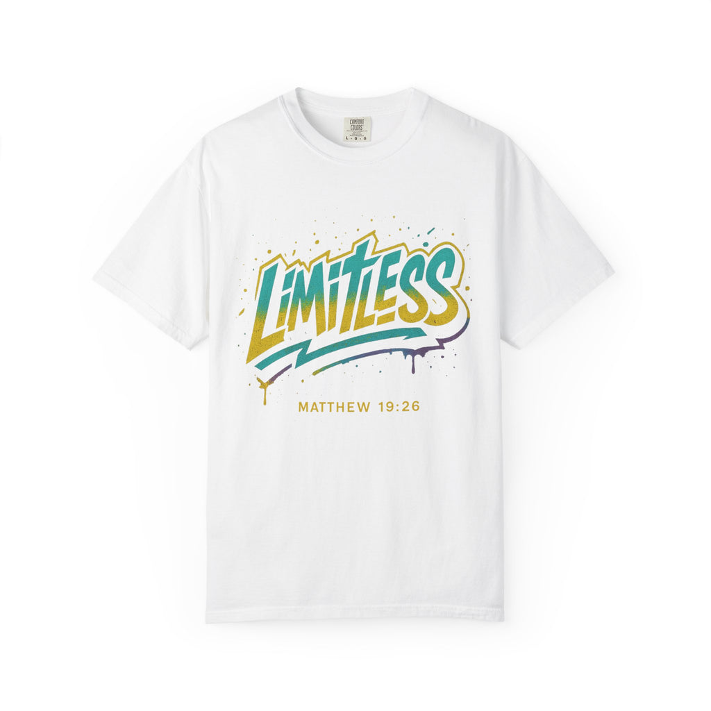 Limitless Unisex Garment-Dyed T-Shirt | Inspirational Tee, Bible Verse Shirt, Faith-Based Apparel, Motivational Gift, Casual Wear